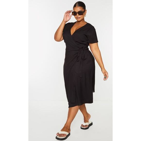 Lane Bryant Dresses & Skirts - Sexy WRAP Midi DRESS Lane Bryant 18WP 20WP Black Tie Waist 1X Petite 1XP NEW
